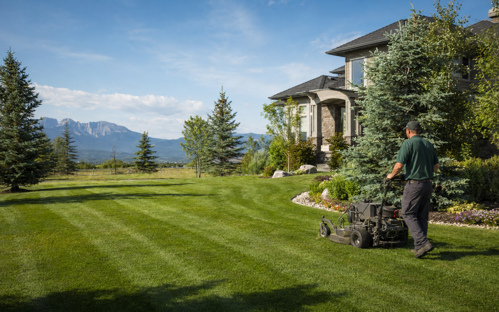 Professional mowing at a well-maintained Calgary-area property